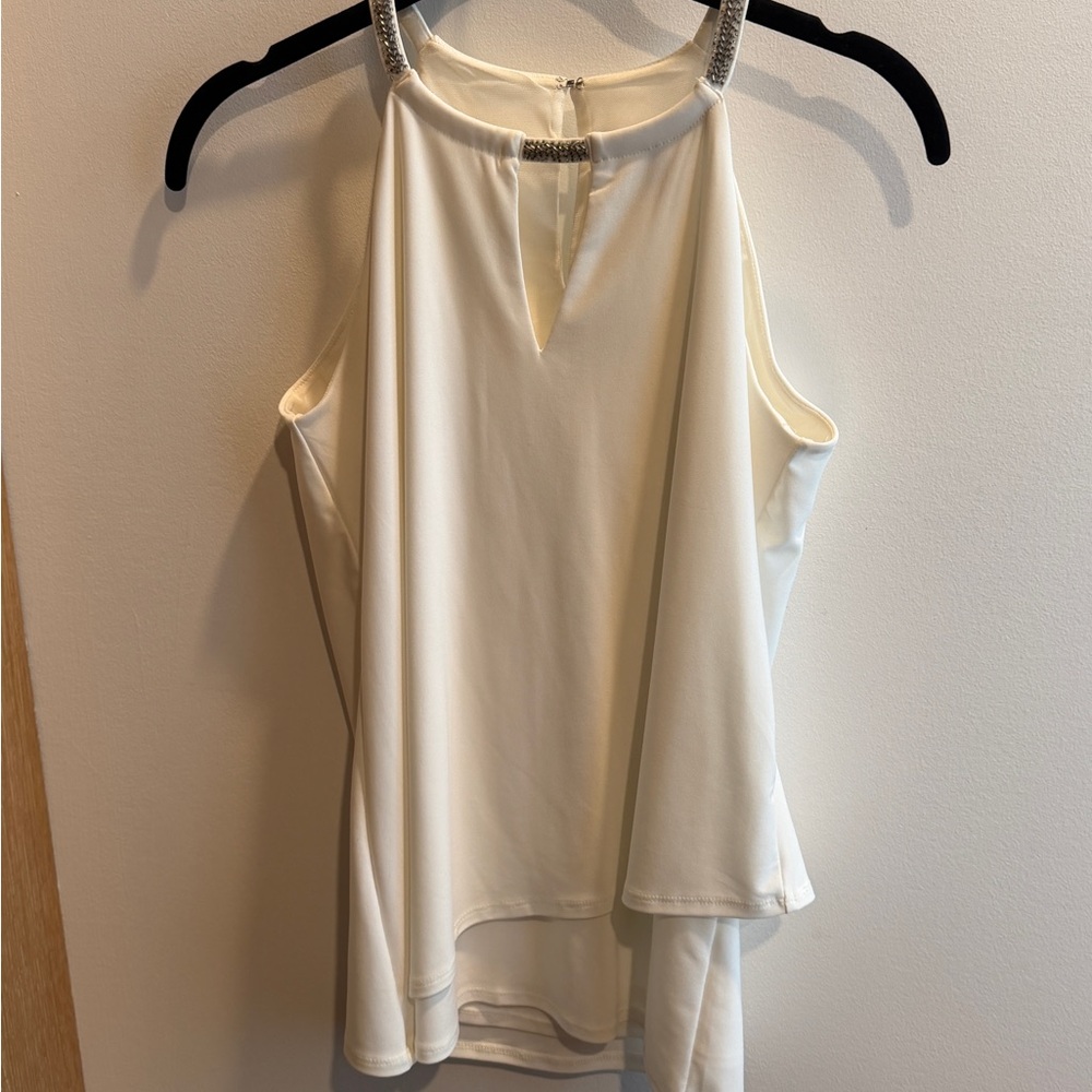White House Black Market Cream Halter Camisole with Embellished Straps